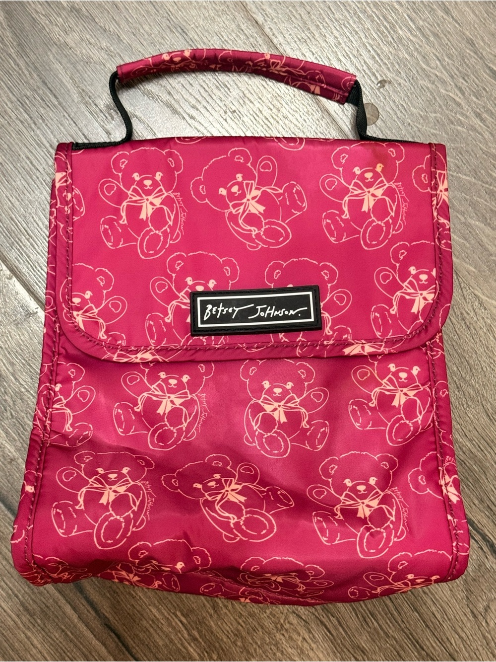 Betsey Johnson Hot Pink Teddy Print Lunch Tote back to school
